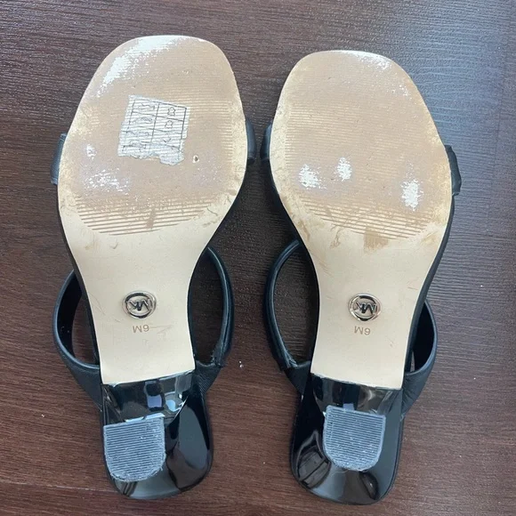Michael Kors Black Leather Square-Toe Heeled Slide Sandals Size 6M - Picture 3 of 4